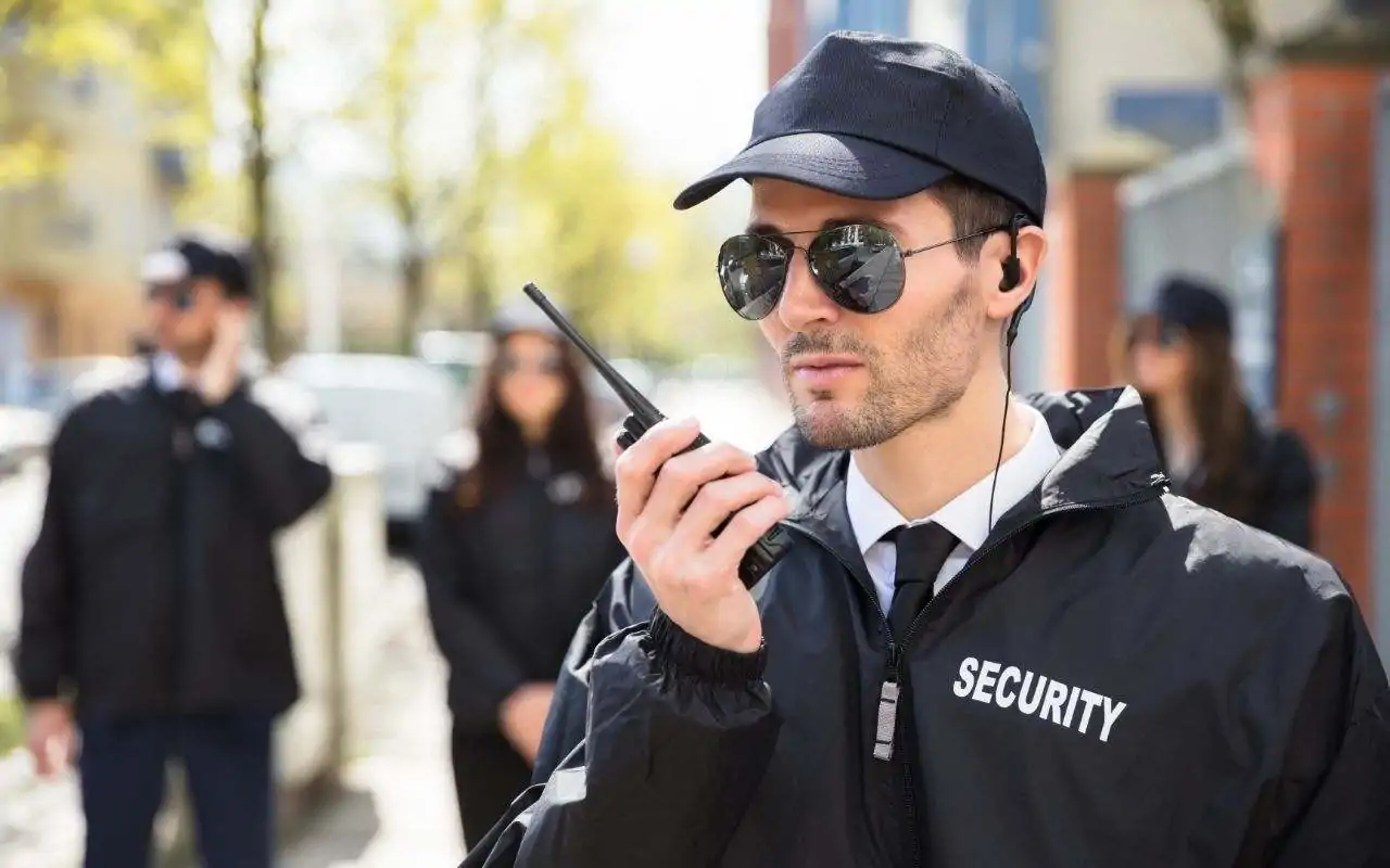 Professional security personnel monitoring a commercial property to ensure safety and prevent unauthorized access.