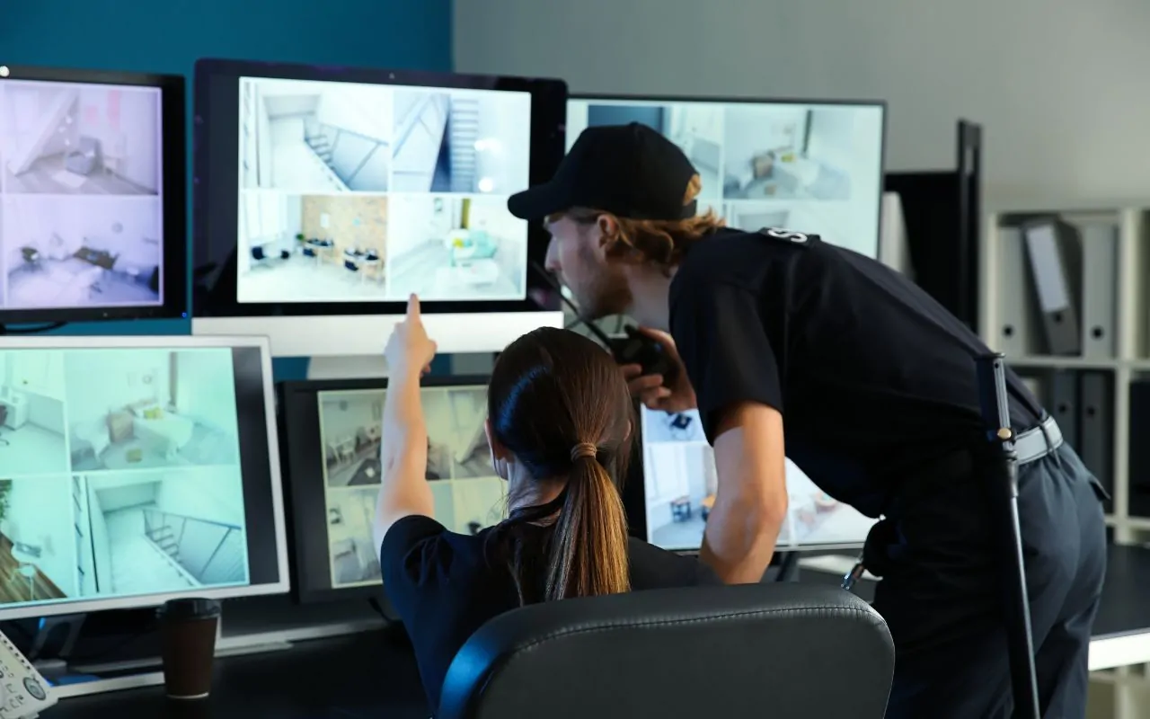 Security professionals coordinating emergency response plans for a crowded event.