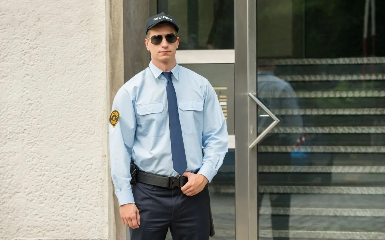 Security guard standing near store entrance in Houston retail shop