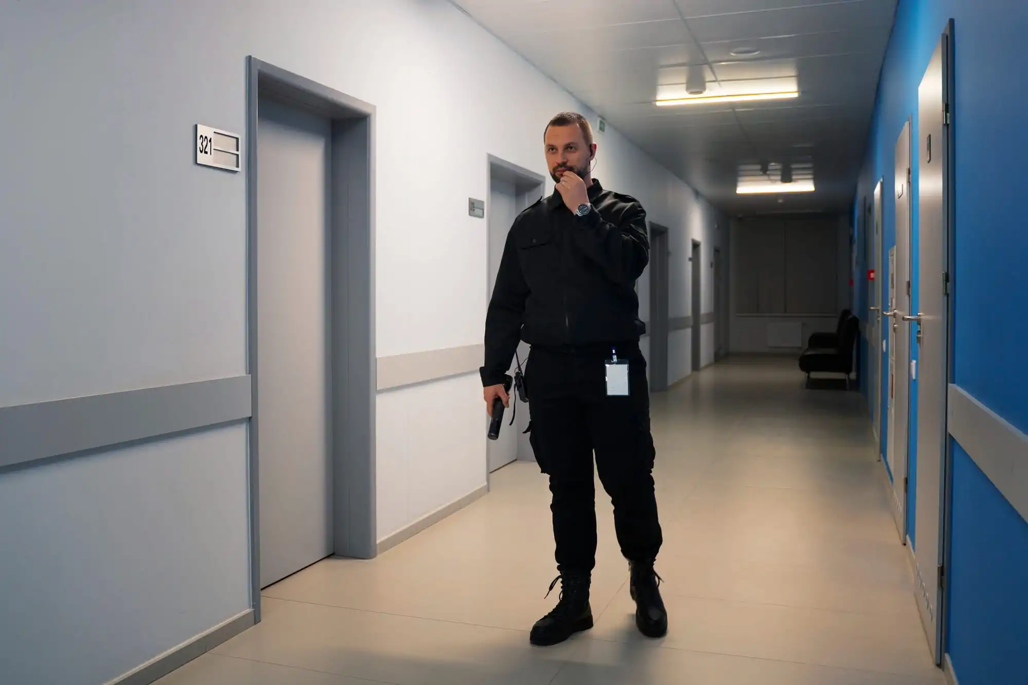 A Level 3 Security Guard patrolling