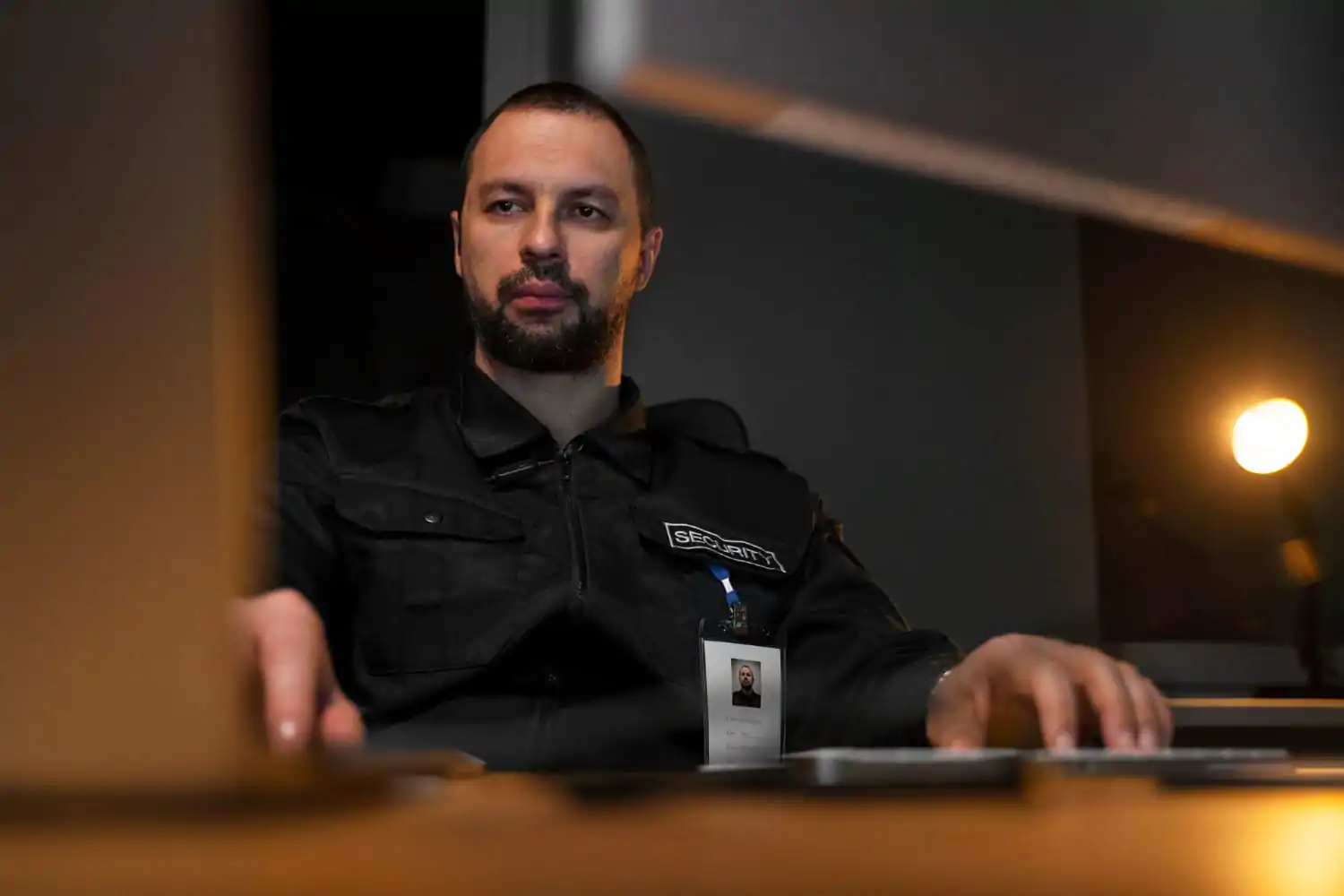 Security guard reporting on night shift
