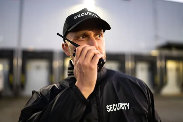 Security guard using two-way radio