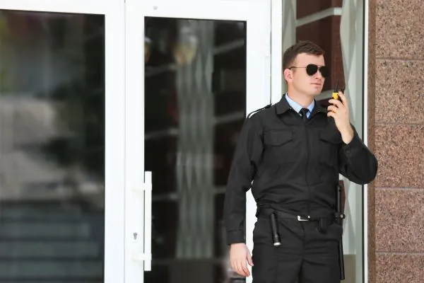 Security guard wearing essential equipments