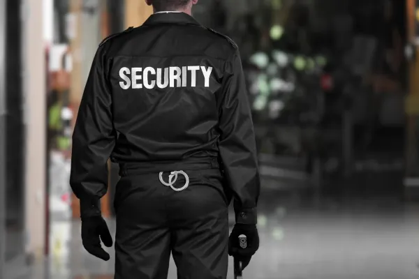 Security guard holding a gun.