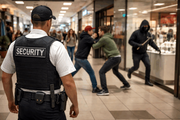 Mall security monitoring multiple incidents