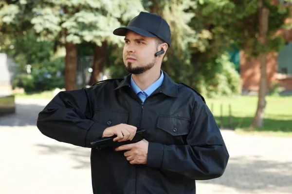 Security guard equipped with a gun.