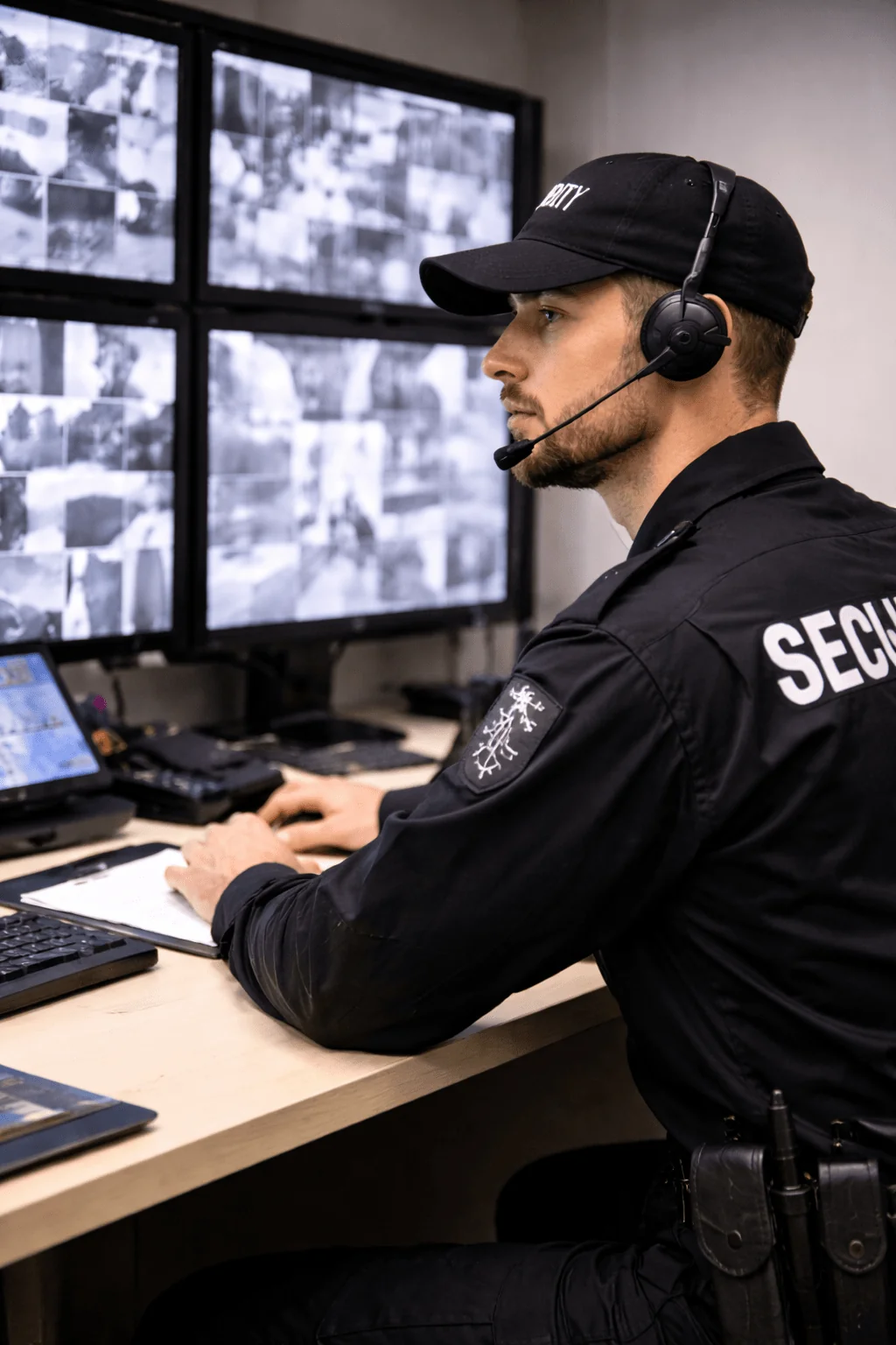 security guard monitoring the cctv