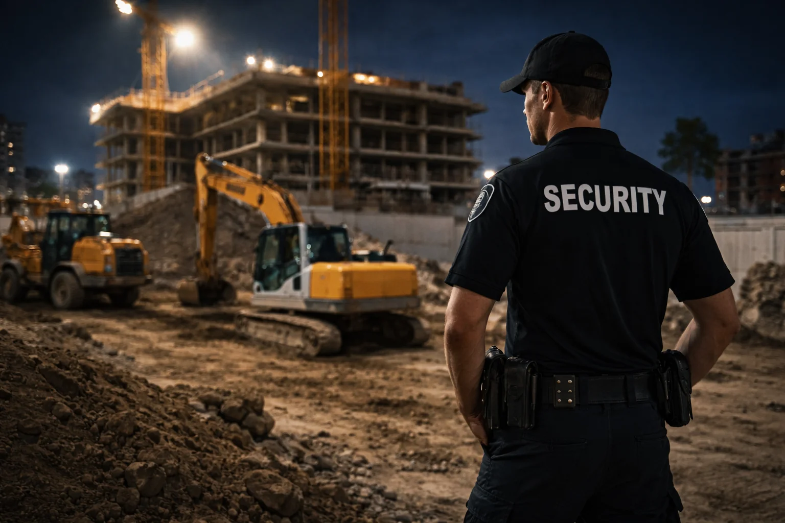 security guard overseeing equipment at night