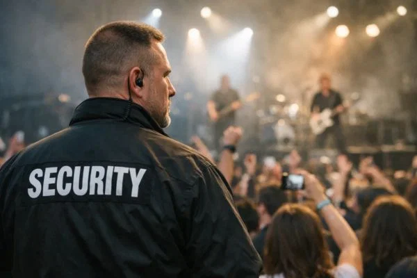 Event security guard ensuring safety during live concert