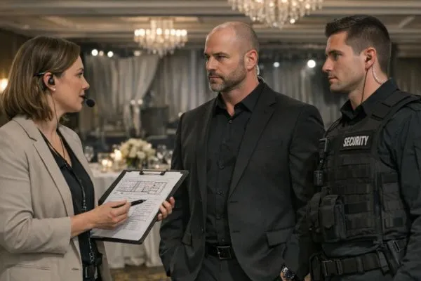 Security guards and planner during pre-event