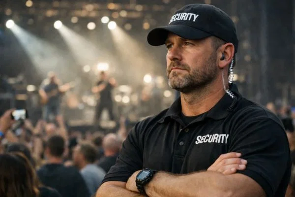 Security guard maintaining order at music event