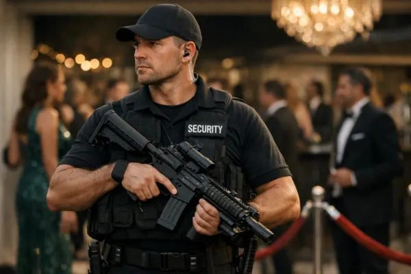 Security personnel monitoring event attendees closely