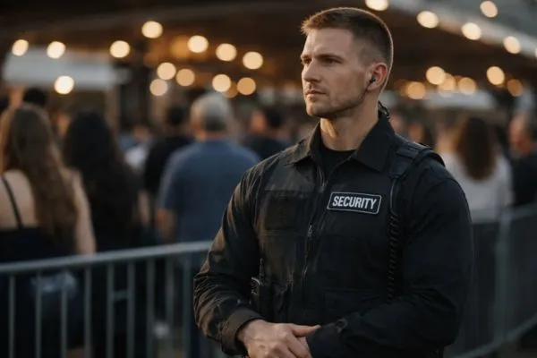 Security guard patrolling area at event