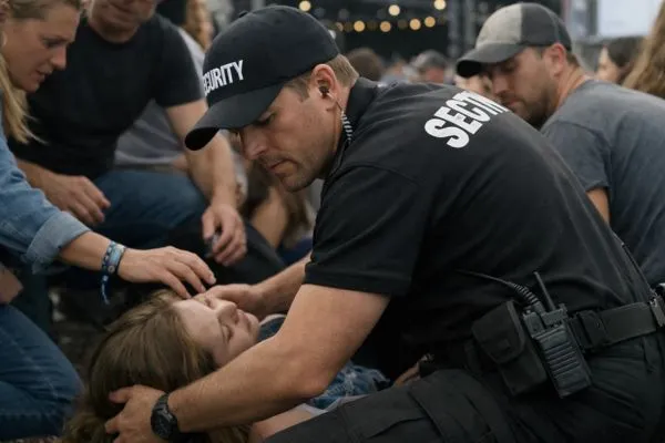 Security guard responding to emergency situation