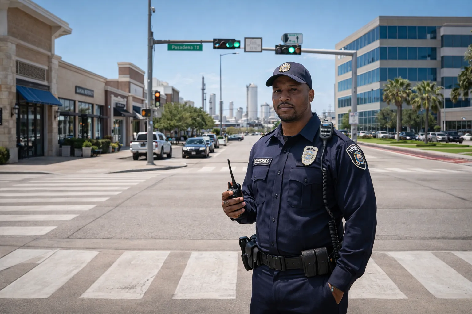 Licensed security guard providing professional security guard services in Pasadena TX commercial district