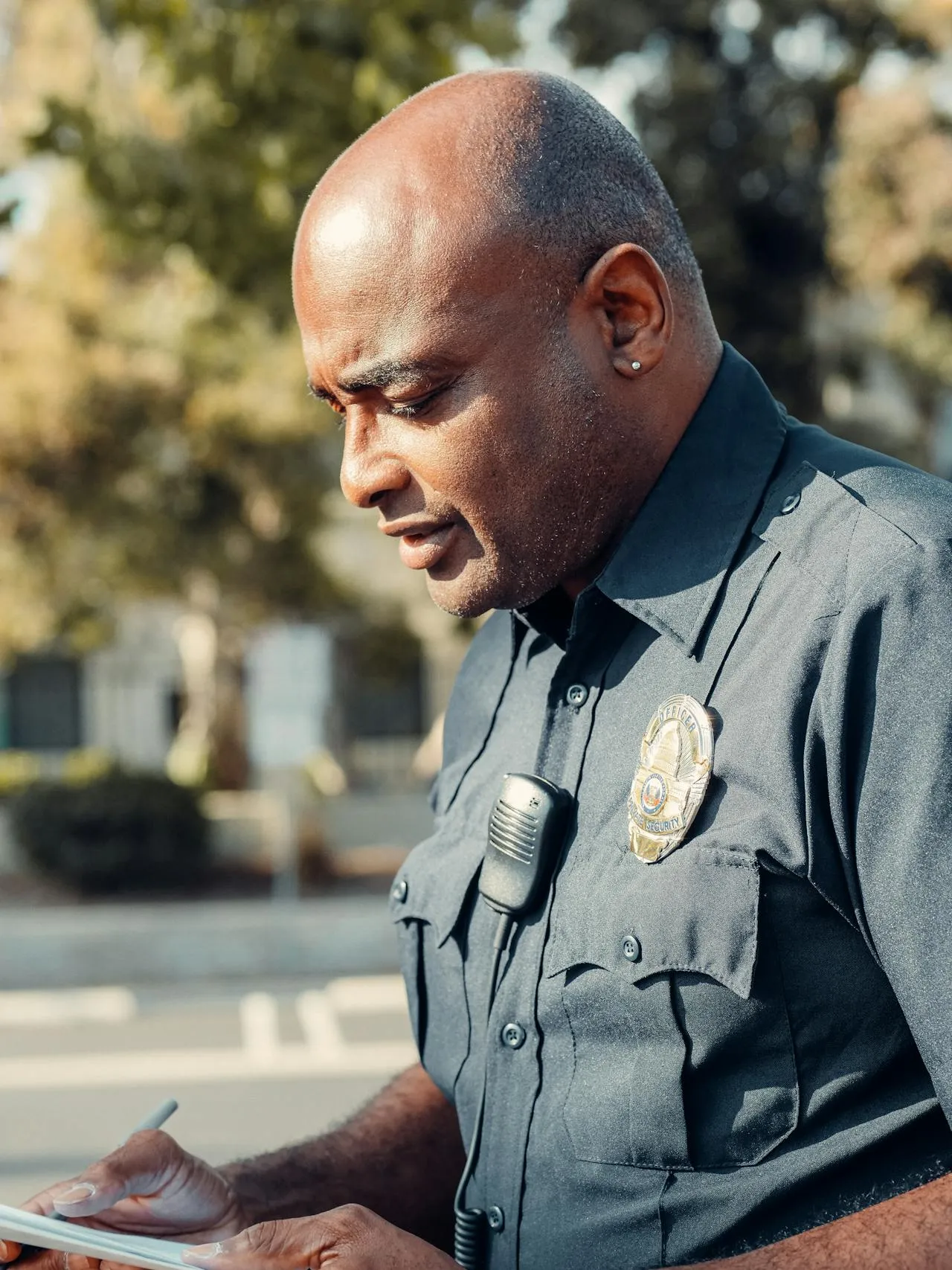 security officer looking at the security report
