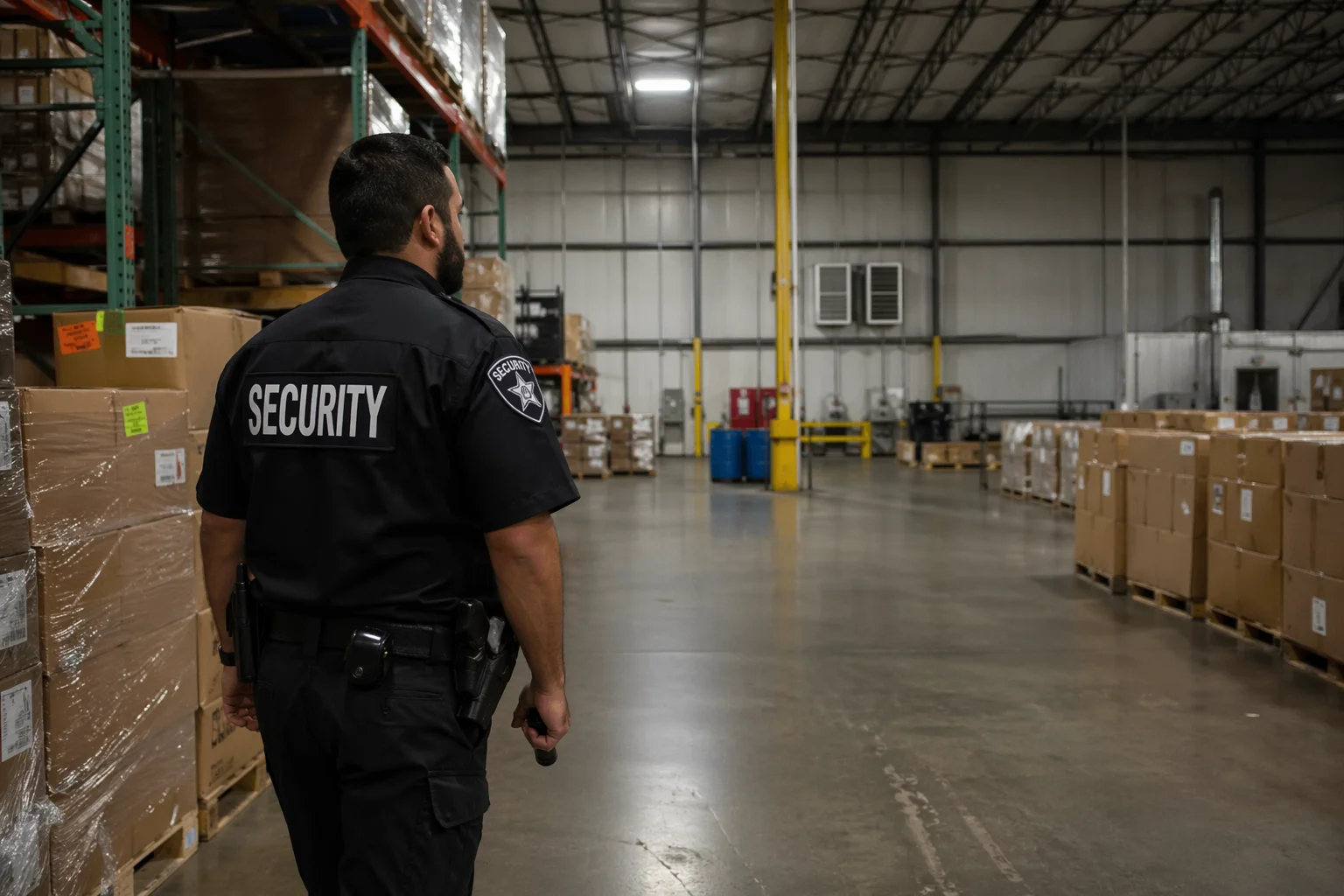 a patrolling security guard in warehouse in Conroe, TX