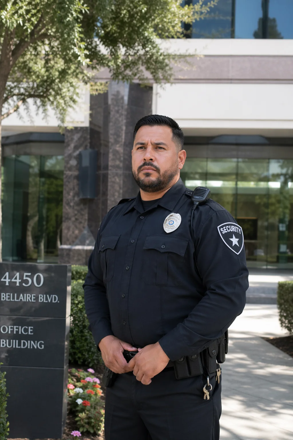 a security guard guarding a building in Bellaire, TX