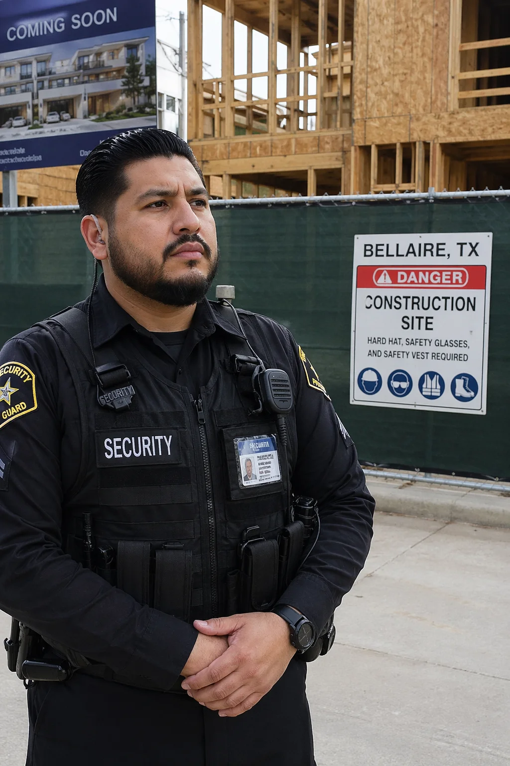 a security guard guarding a construction site in Bellaire, TX