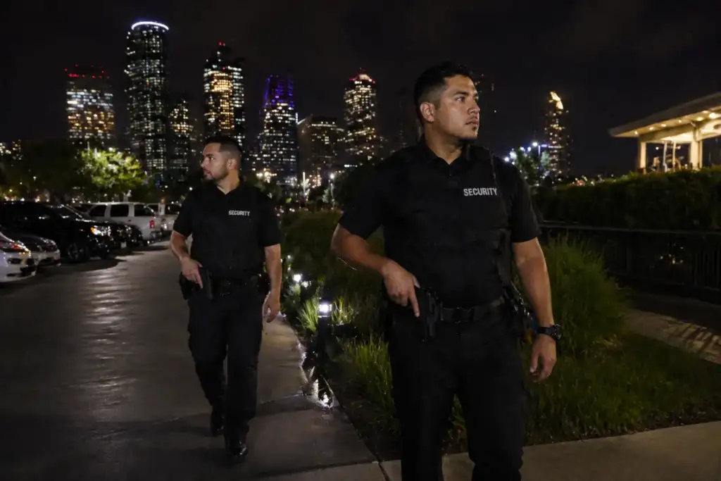 armed security guard in a parking lot in Houston, TX