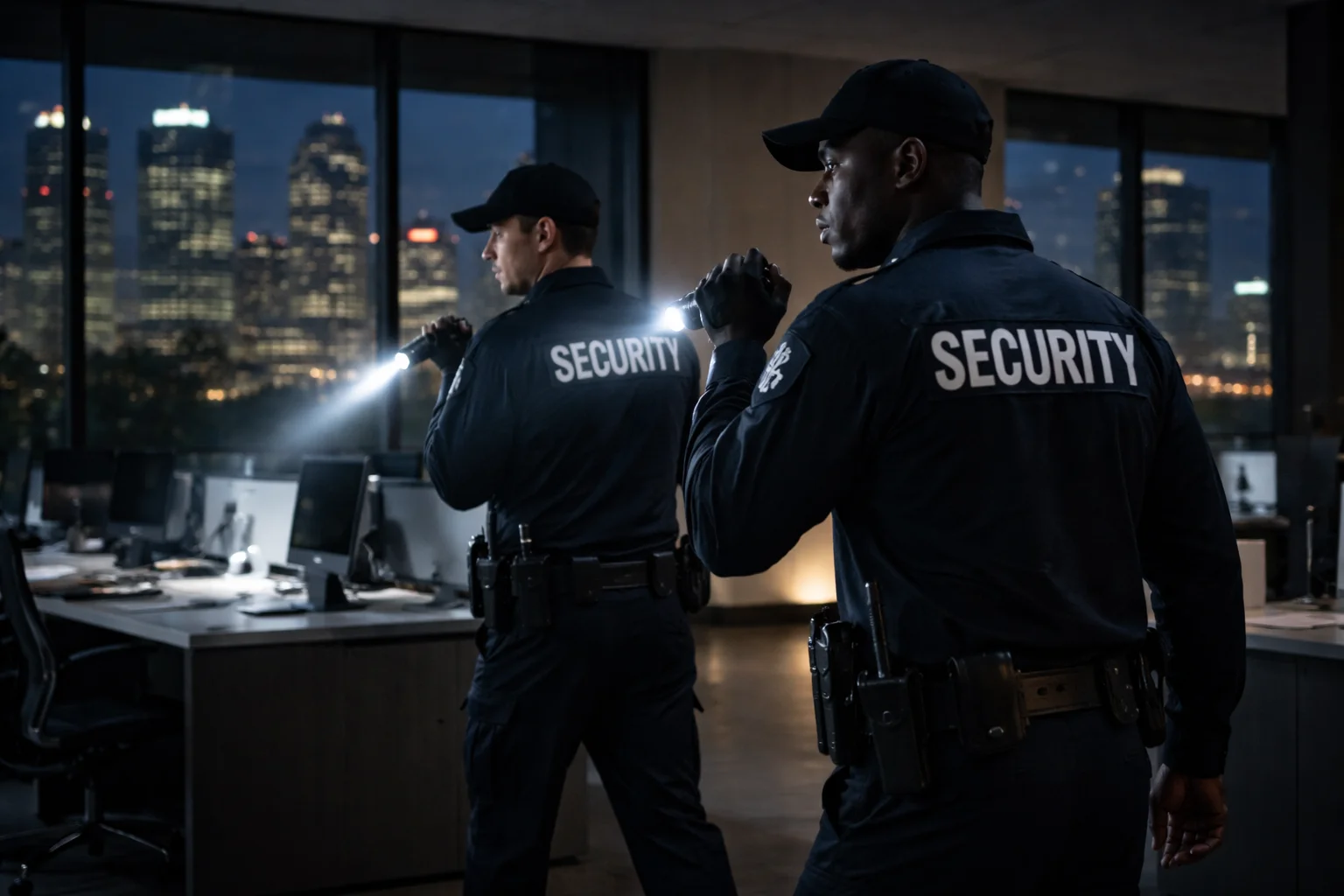 building security guards patrolling