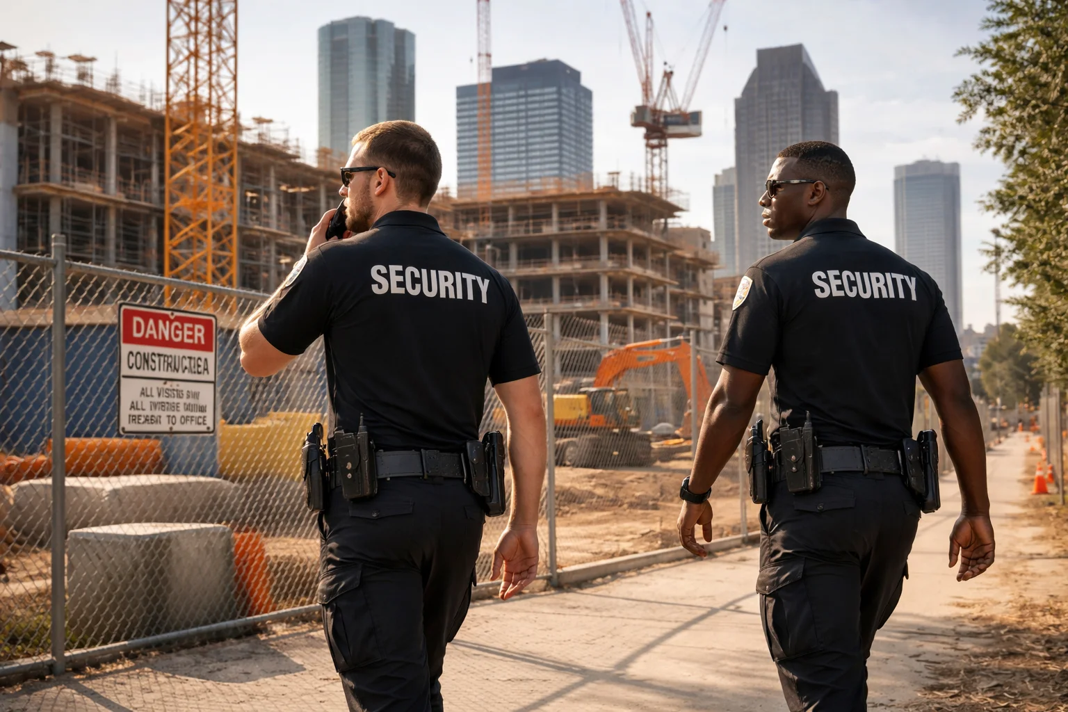 construction security guard patrolling