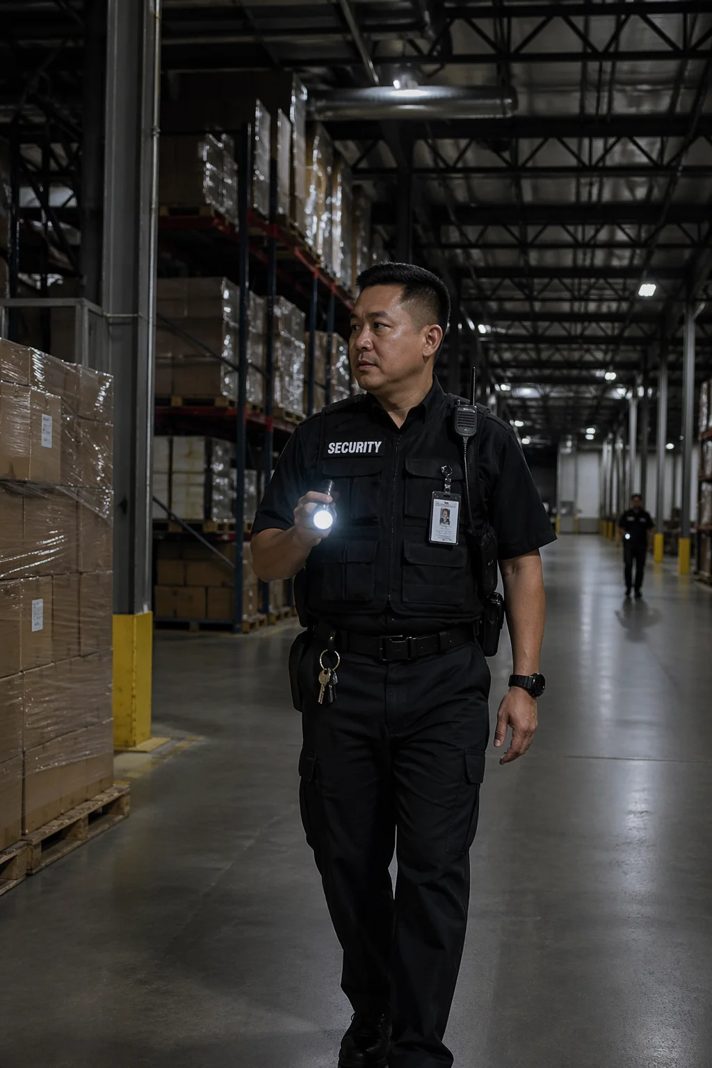 security guard patrolling a warehouse in Bellaire, TX