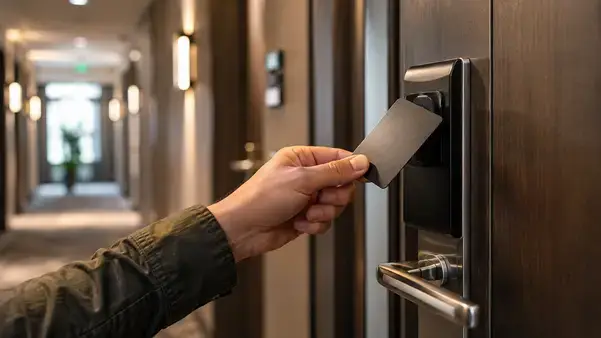 Hotel key card access control system preventing unauthorized trespassing