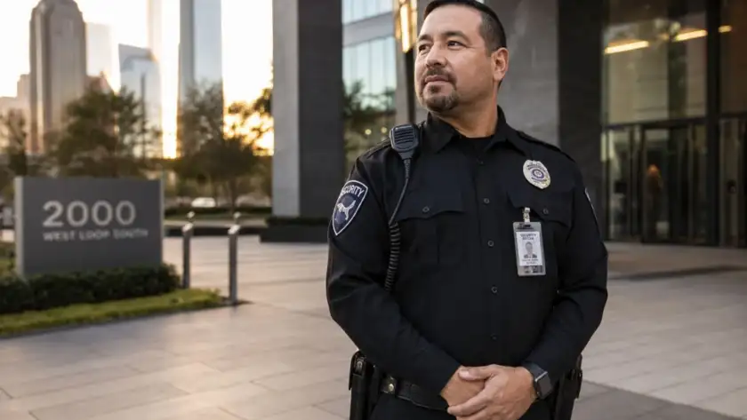 Security guard on a weekly shift in Houston