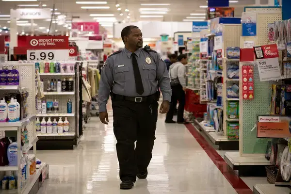 Security guard patrolling retail sales floor