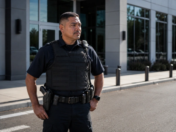 Armed Level III security guard posted at a Houston facility entrance