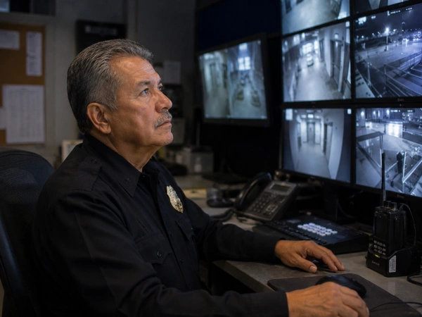 Career-changer over 60 monitoring CCTV in a security control room