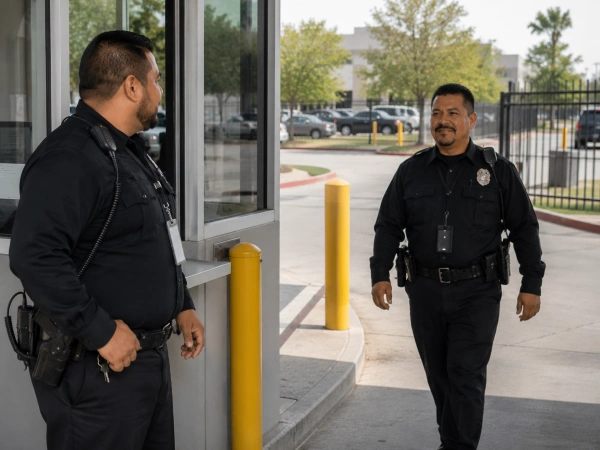 Relief security guard arriving to cover a post during a break