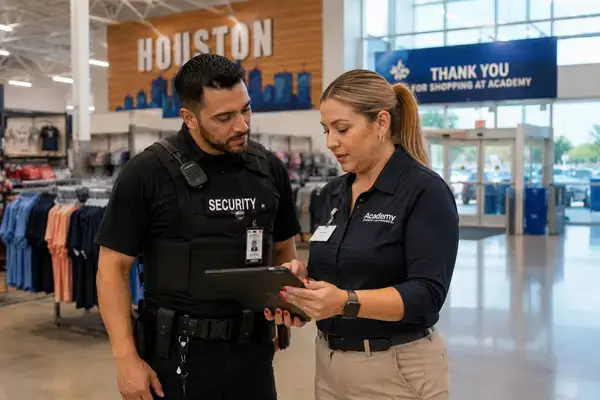 Security guard meeting Houston store manager