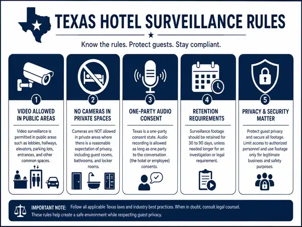 Texas hotel security camera laws quick reference for public and private areas
