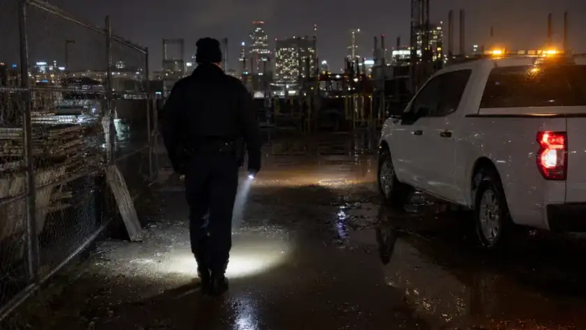 Security guard on night patrol at a Houston construction site