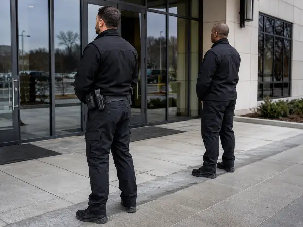 Armed and unarmed security officers posted at a Houston commercial property