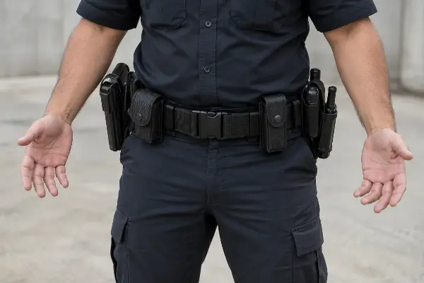 Security officer standing with hands open and away from equipment