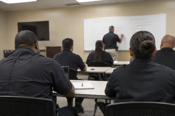 Level 3 armed security officer training class in a Texas classroom