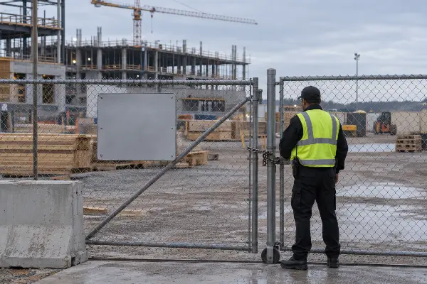 Posted entry notice at a Houston construction site security gate