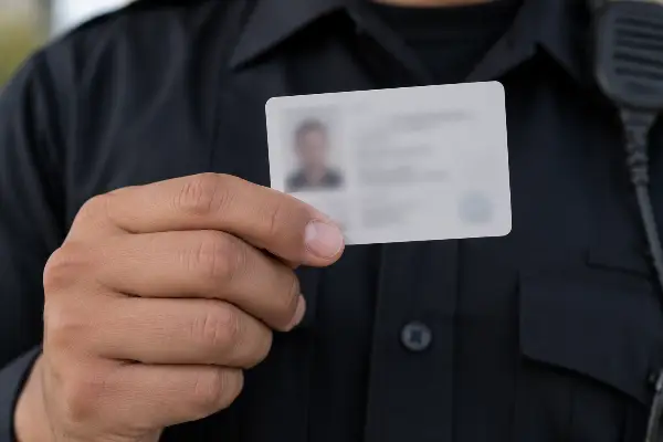 Texas security officer license card carried by a guard on duty