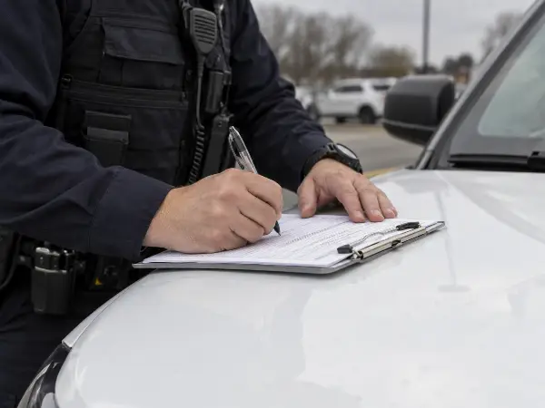 Security officer completing renewal paperwork for a Texas commission