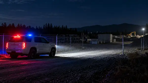 Night security patrol responding at a Houston construction site